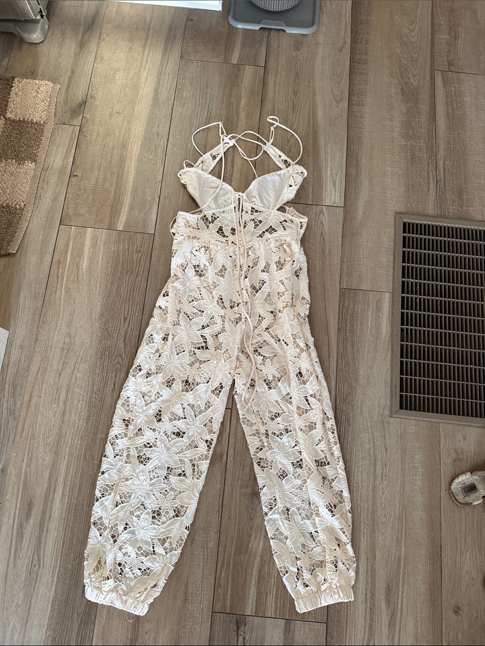 For Love And Lemons Cream Floral Lace Jumpsuit